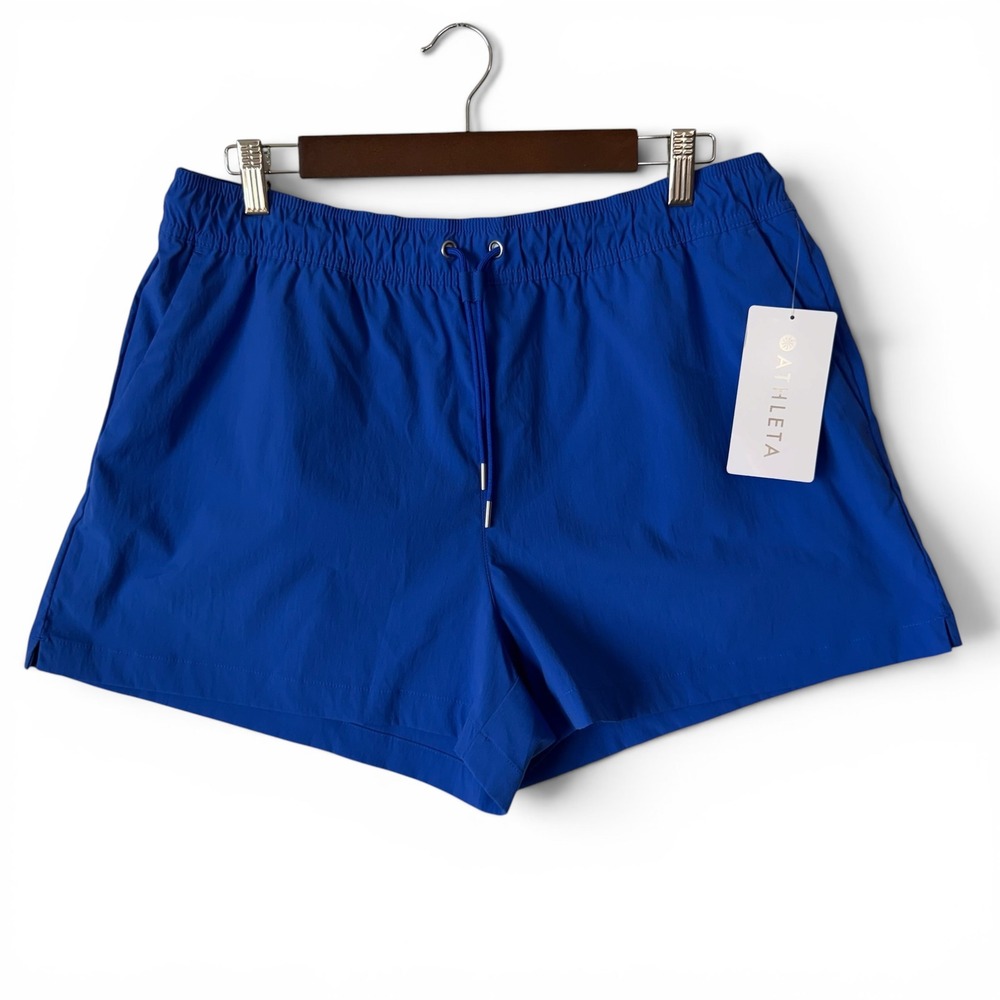 NEW Athleta Midday Short L Blue Elastic Waist Drawstring Breathable Pockets NWT